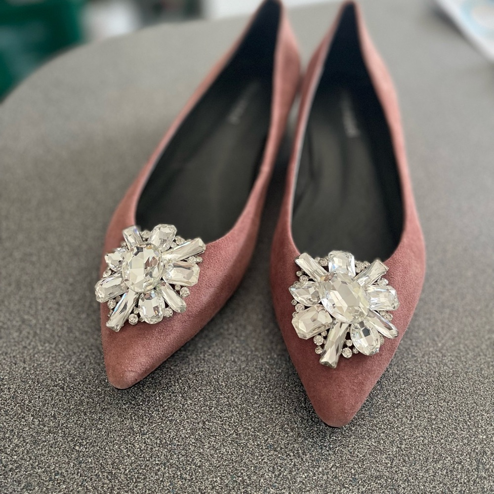NEW Rose suede pointy toe flats with jewel adornment- Jeffrey Campbell shoe 9.5m